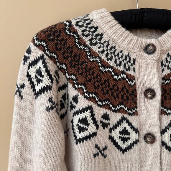 Marine Layer Ava Fair Isle Cardigan – Oatmeal – Size S - Picture 3 of 10